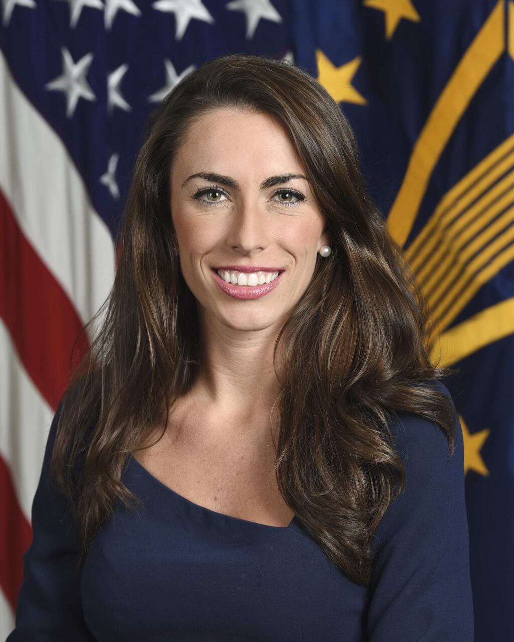 This Sept. 2019 official portrait provided by the U.S. Army shows Department of Defense Press Secretary Alyssa Farah, at the Pentagon in Washington. (Monica King, U.S. Army via AP)