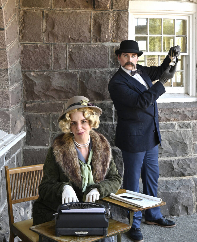 The Santa Rosa Junior College production of “Murder on the Orient Express” stars Allison Paine as Agatha Christie and Riley Craig as Hercule Poirot. (Thomas Chown)