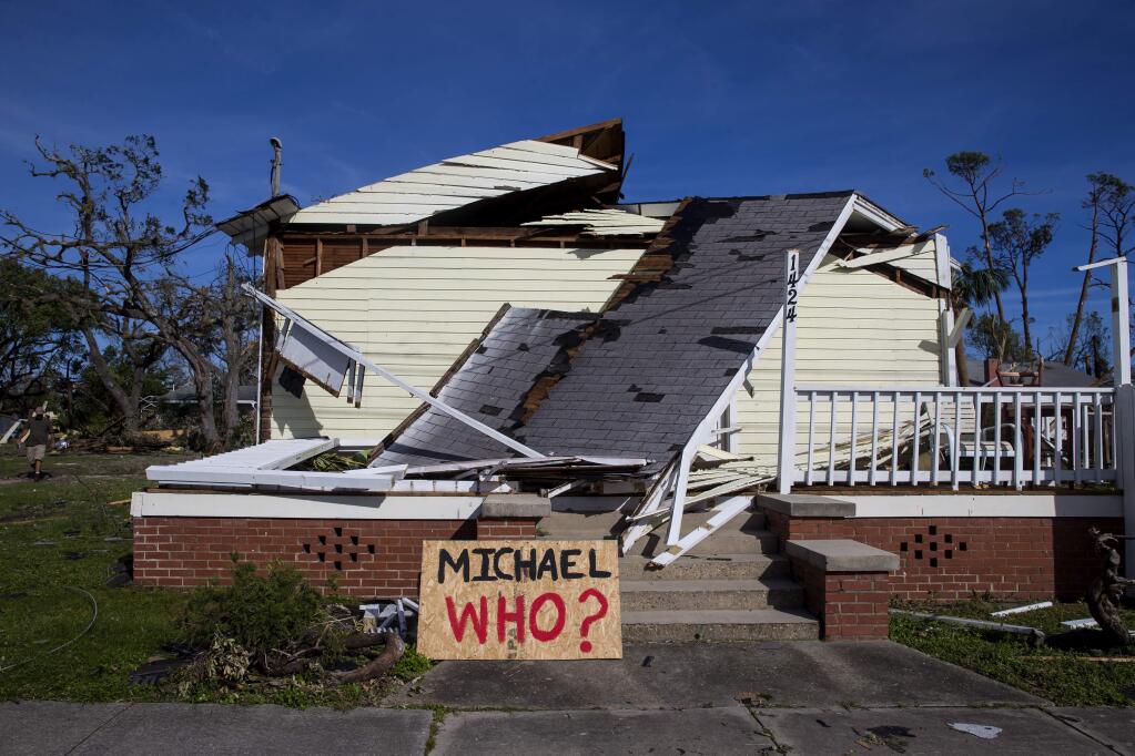 A destroyed home in the aftermath of Hurricane Michael, in Panama City, Fla., Oct. 12, 2018. Michael's death toll rose to 16 on Friday and was expected to climb higher as emergency workers searched rubble and the storm's grim consequences stretched from the Florida Panhandle into Virginia. (Eric Thayer/The New York Times)