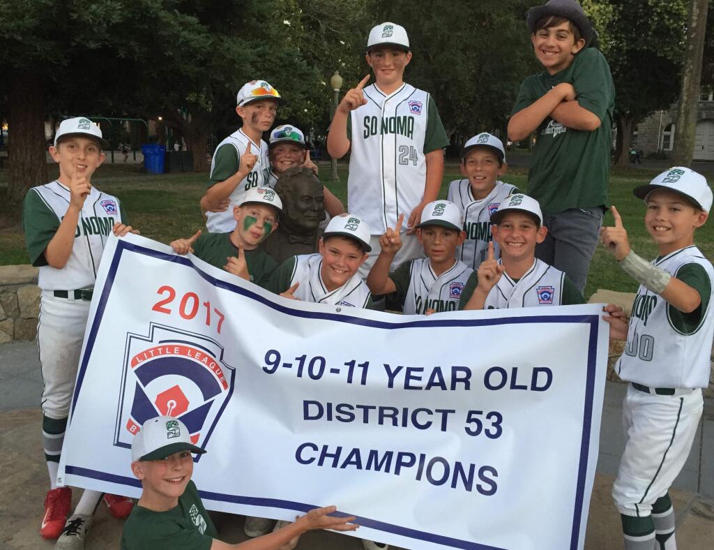 Submitted photoThe Sonoma Little League 11s All-Stars won the District 53 championship and will be playing in the sectional in Rincon Valley.