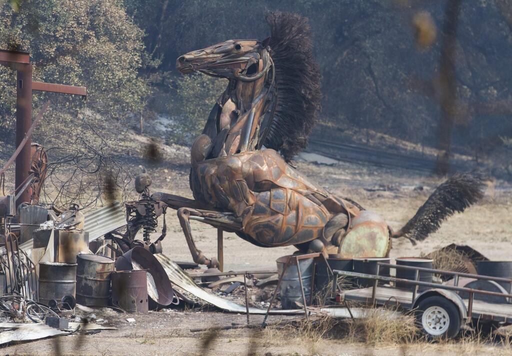 Local sculptor Bryan Tedrick's Glen Ellen studio was completely destroyed by the fire, but, as of Wednesday, Oct. 18 ,this 20-foot work-in-progress survived. (Photo by Robbi Pengelly/Index-Tribune)