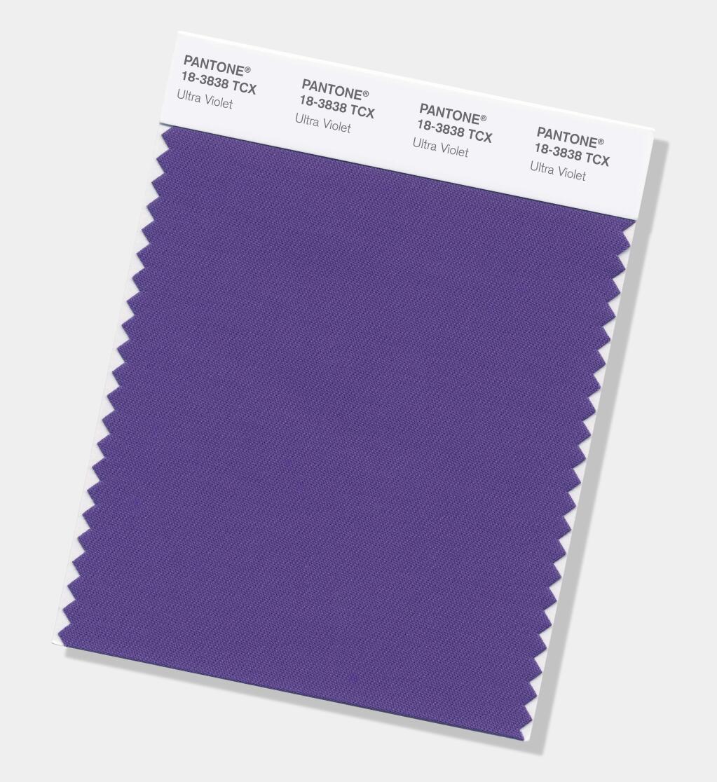 This image provided by the Pantone Color Institute shows the Pantone Color of the Year for 2018, called 'Ultra Violet.' The color experts at the Carlstadt, New Jersey-based Pantone say the deep purple shade was chosen to evoke a counterculture flair, a grab for originality, ingenuity and visionary thinking. Ultra Violet follows Pantone's 2017 Color of the Year, 'Greenery.' (Pantone Color Institute via AP)