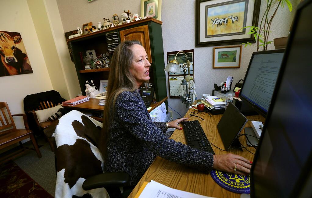Sonoma County Public Defender Kathleen Pozzi works in her courthouse office. (JOHN BURGESS / The Press Democrat)