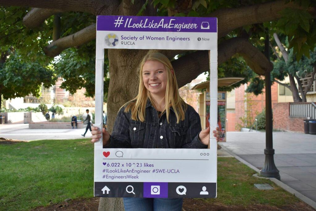 SVHS graduate Alissa Schimm has been featured in an online marketing campaign for UCLA's Society fo Women Engineers. 'I love engineering because it allows me to fuse my creative and logical minds!' said Schimm.