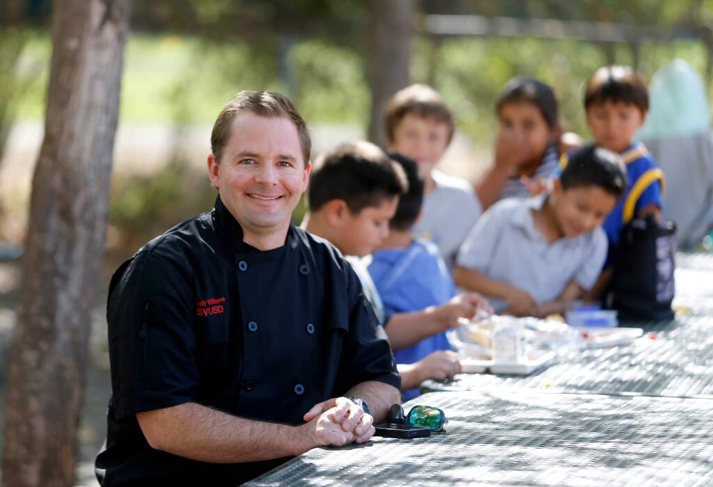 Cody Williams, head of food service at Sonoma Valley Unified School District, at Flowery Elementary School in 2015. (BETH SCHLANKER/ The Press Democrat)