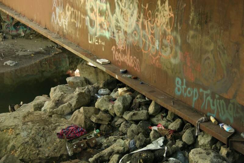 (Christian Kallen/Index-Tribune)Discarded remains found following a small fire July 18 beneath the Ig Vella Bridge.