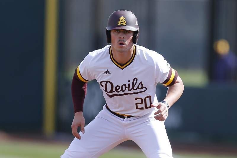 Arizona State first baseman Spencer Torkelson during a game against Notre Dame, Sunday, Feb. 17, 2019, in Phoenix. (AP Photo/Rick Scuteri)