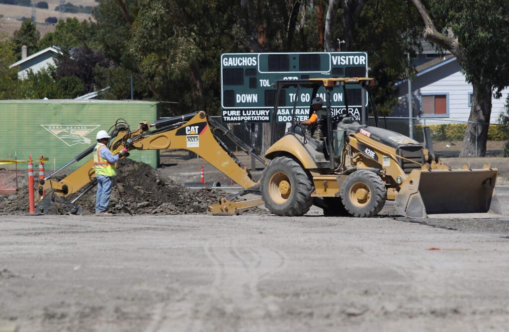 Construction continues on the new track and field at Casa Grande High School in Petaluma on Monday, August 10, 2015. (SCOTT MANCHESTER/ARGUS-COURIER STAFF)