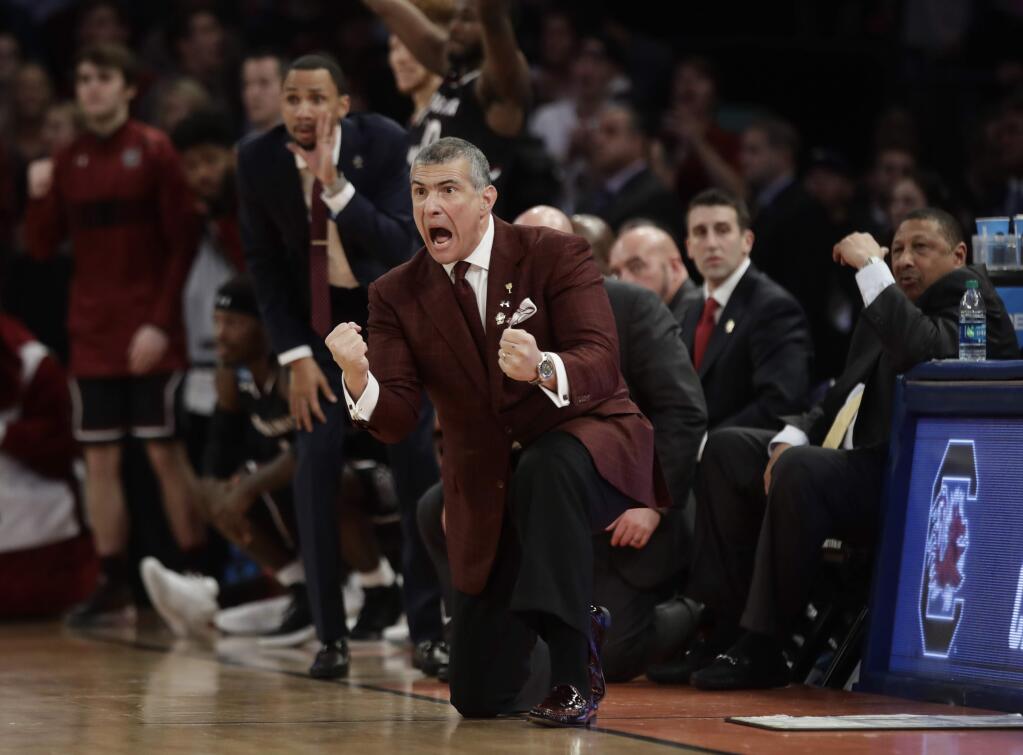 South Carolina head coach Frank Martin reacts during the second half of the East Regional championship game against Florida of the NCAA men's college basketball tournament, Sunday, March 26, 2017, in New York. (AP Photo/Frank Franklin II)