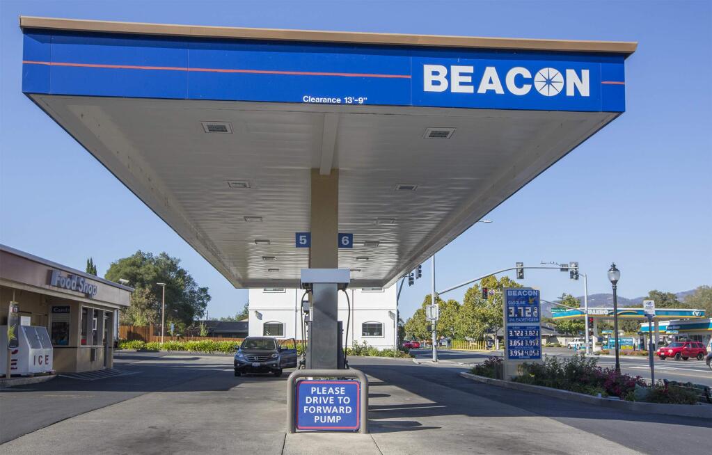 The two gas stations on Highway 12, Beacon and Valero, in Boyes where customers' debit card information was pilfered by skimmers.(Photo by Robbi Pengelly/Index-Tribune)