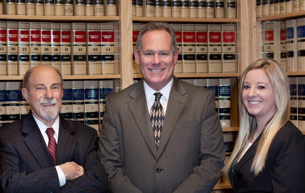 The DeMeo law firm, with late partner Jack DeMeo, left, and attorneys Joshua West and Emily DeMeo, is set to close Feb. 1. (Courtesy of DeMeo, Demeo & West)
