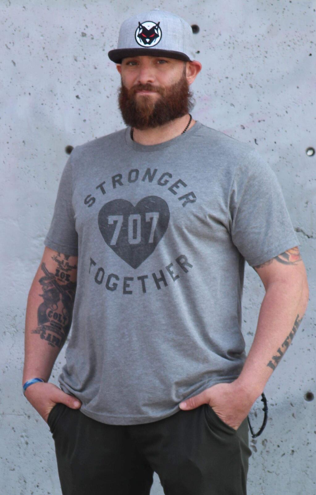 Jonny Gomes wearing one of his '707 Stronger Together' shirts.