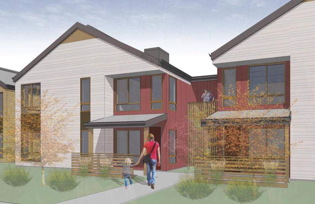 Architect's rendering of a two-unit apartment facing Clay St. in Sonoma's Altamira Affordable Housing project, 20269 Broadway. (SAHA)