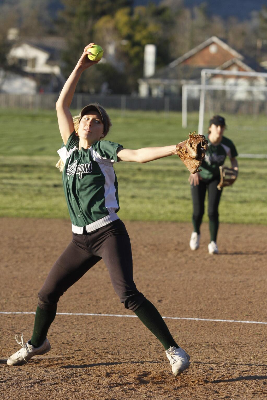 Bill Hoban/Index-TribuneJenna Ebert, a junior at Sonoma Valley High, threw her first shut-out over the weekend against American Canyon.