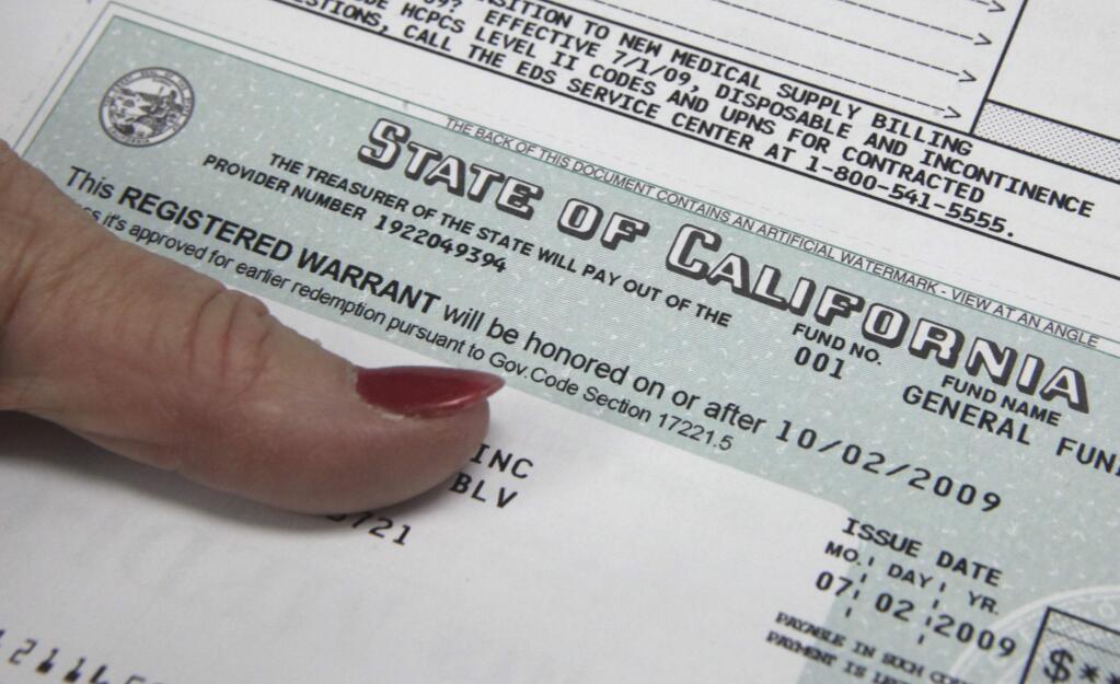 A state of California IOU issued during the 2009 budget crisis. (RICH PEDRONCELLI / Associated Press)