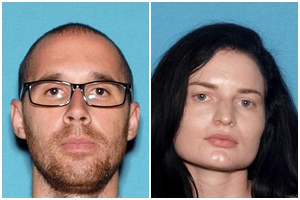 FILE - This combination of undated photos provided by the San Bernardino County Sheriff's Department shows Eric Desplinter, left, of Chino Hills, Calif., and Gabrielle Wallace of Rancho Cucamonga, Calif. The two hikers who went missing Saturday, April 6, 2019, in the San Gabriel Mountains have been found safe. The Los Angeles County Sheriff's Department says the two were located “safely” on Wednesday, April 10, but other details weren't immediately released. (San Bernardino County Sheriff's Department via AP, File)
