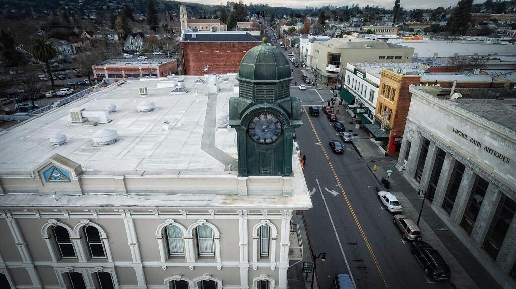 Petaluma, Ca, USA._Aerial view of downtown Petaluma taken with a drone camera. (PHOTOGRAPH COURTESY OF ERIC TOBIAS)