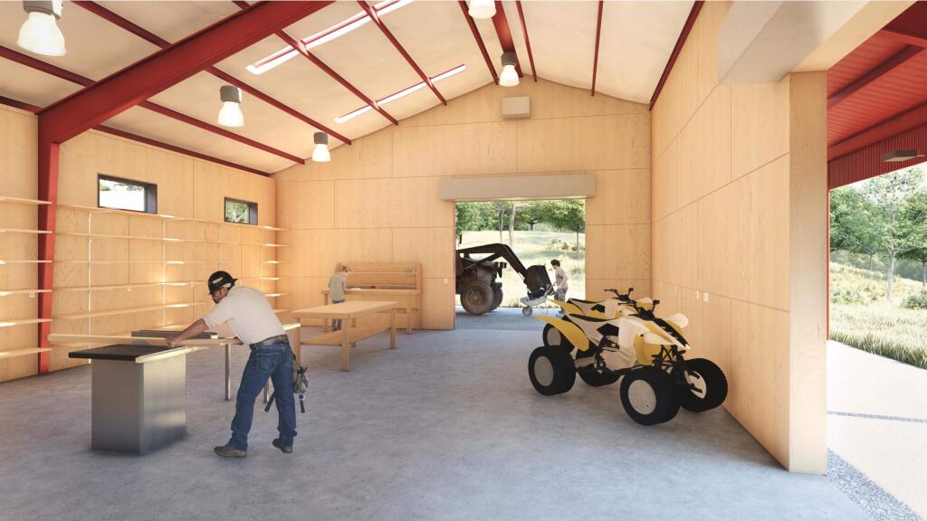 An architect's rendering shows the interior of the new barn to be built at Pepperwood Preserve. (Pepperwood Preserve)