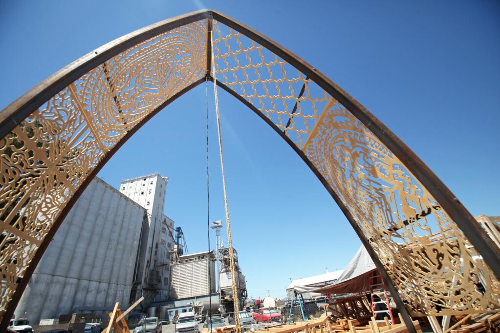 Petaluma artist David Best and his team of volunteers designed and constructed the 'Temple of Grace' in a downtown industrial lot this summer. The Burning Man temple will be reconstructed at the festival's Black Rock City in Nevada. (ALLISON JARRELL / ARGUS-COURIER STAFF)