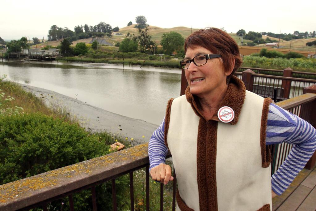 Joan Cooper, spokesperson for the Friends of Shollenberger talks about the impact that the Dutra asphalt plant, which is planned to be built on the other side of the river on property that is just over her right sholder, would have on Shollenberger park on Tuesday, May 19, 2015. (SCOTT MANCHESTER/ARGUS-COURIER STAFF)