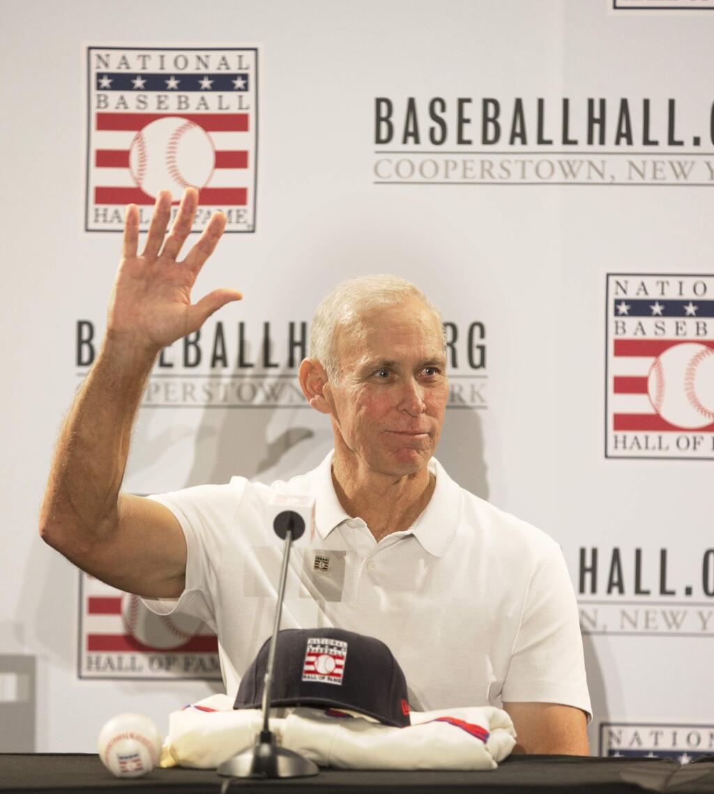 Newly elected Hall of Famer Alan Trammell waves during the press conference at the Major League Baseball winter meetings in Orlando, Fla., Monday, Dec. 11, 2017. (AP Photo/Willie J. Allen Jr.)