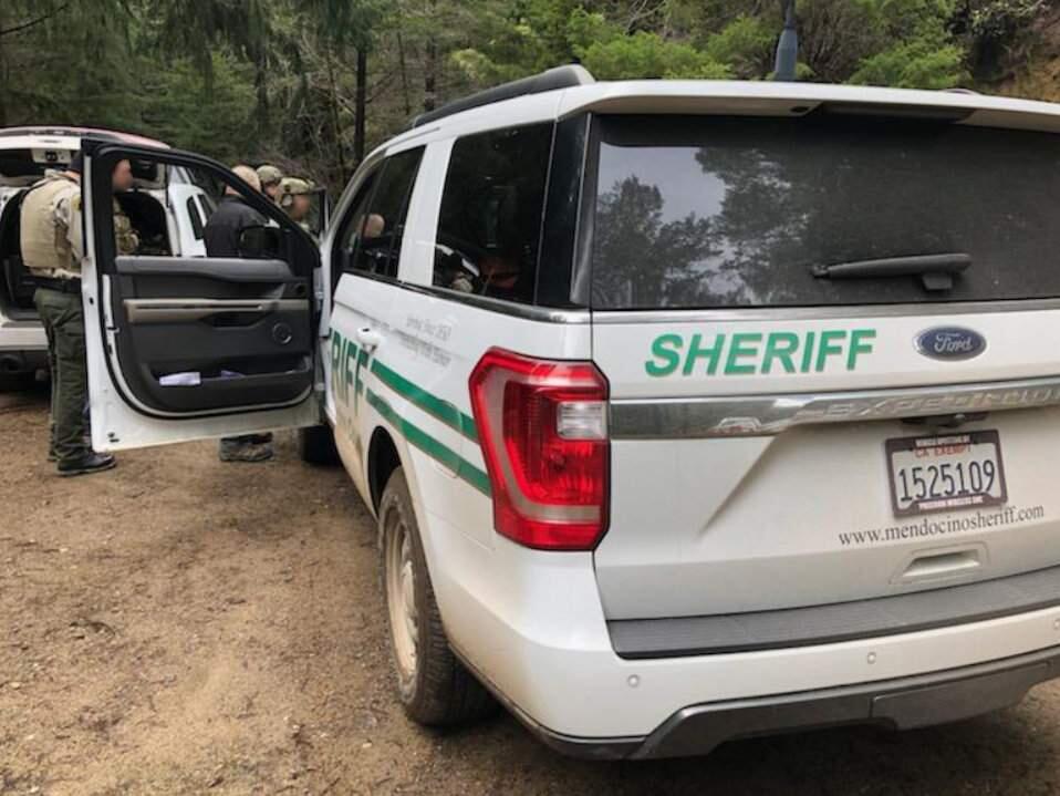 A Mendocino County Sheriff's Office at the scene of the search for Kevin Larson, a United States Air Force serviceman who fled a court-martial sentencing in Las Vegas. Larson was found dead of a suspected self-inflicted gunshot wound on Sunday, Jan. 19, 2020. (MENDOCINO COUNTY SHERIFF'S OFFICE/ FACEBOOK)