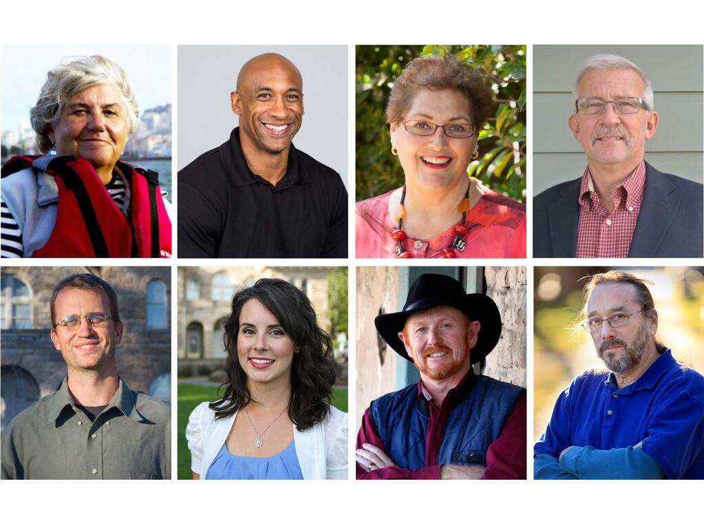 Sonoma City Council candidates, clockwise from top left: Lynda Corrado, Cameron Stuckey, Madolyn Agrimonti, Andrew Sawicki, Ken Brown, Gary Edwards, Rachel Hundley and Jack Wagner.