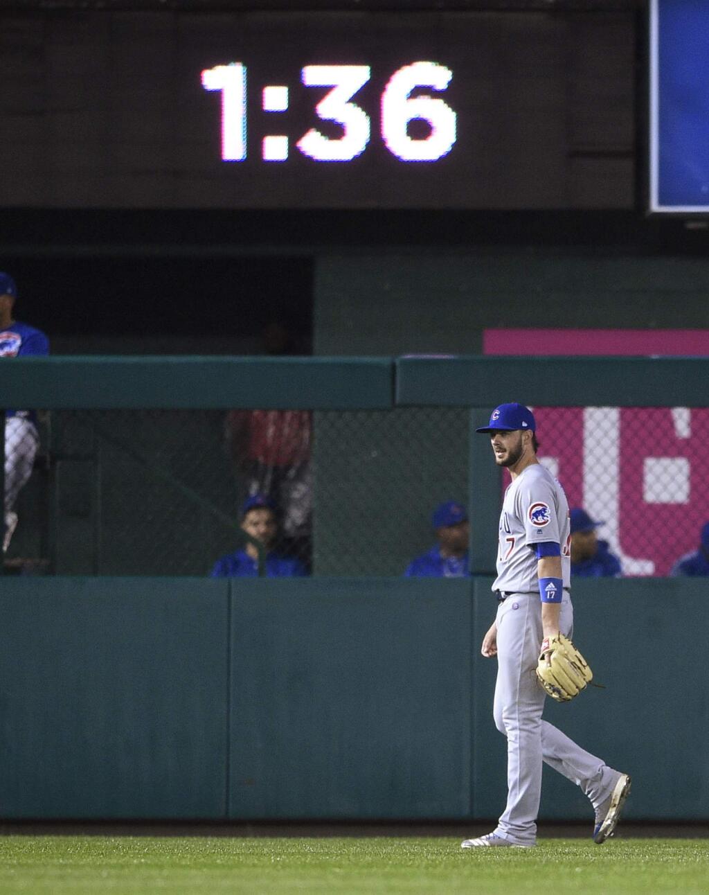 Baseball has made several changes to speed up the game, such as limiting the time of mound visits and allowing instant intentional walks, something Chicago Cubs left fielder Kris Bryant, above, has received five times this season. (AP Photo/Nick Wass)