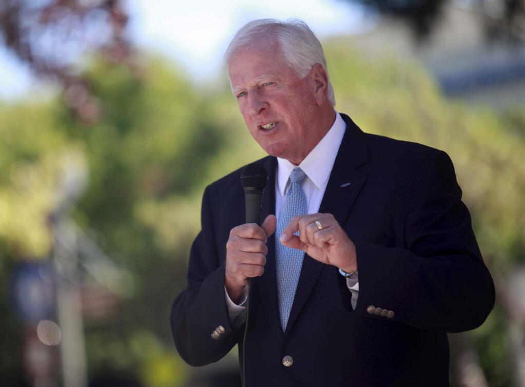 U.S. Congressman Mike Thompson speaks to a crowd during a gun control rally at Old Courthouse Square in Santa Rosa, California on Thursday, Sept. 5, 2013. (Beth Schlanker/ The Press Democrat, 2013)