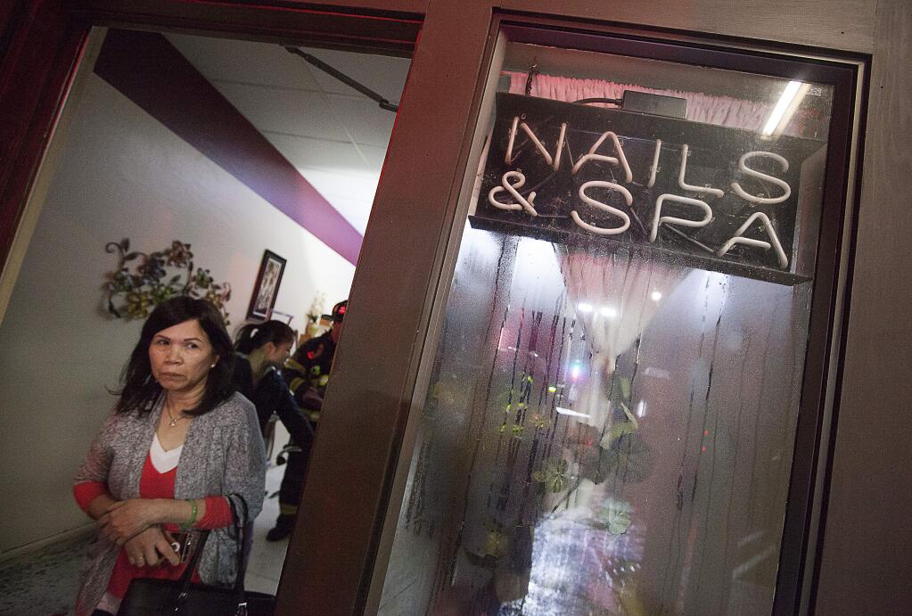 A small fire at the Nail Pro salon in the Sonoma Marketplace shopping center was quickly extinguished by Sonoma Valley firefighters. Both the nail salon and the hairdressers next door - A New Image Hair Salon - were affected by smoke and water damage. (Photos by Robbi Pengelly/Index-Tribune)