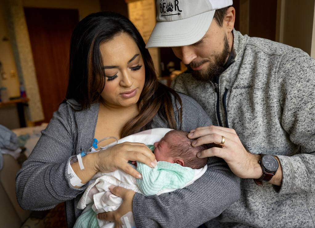 Sonoma County welcomed the first baby of the New Year early Sunday, the son of Melissa and Dante Rossi, who arrived at 12:27 a.m. at Sutter Hospital In Santa Rosa. The newborn, whose name was still uncertain, is the Rossis’ fourth. Jan. 1, 2023. (John Burgess/The Press Democrat)