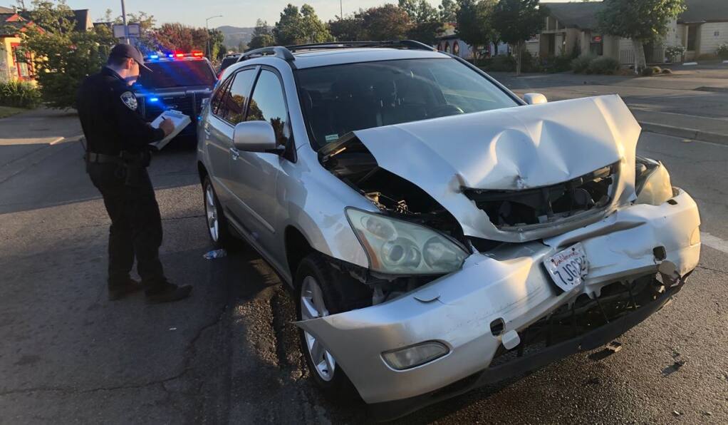 One of three vehicles involved in a Friday night crash in Petaluma. (PETALUMA POLICE DEPARTMENT)