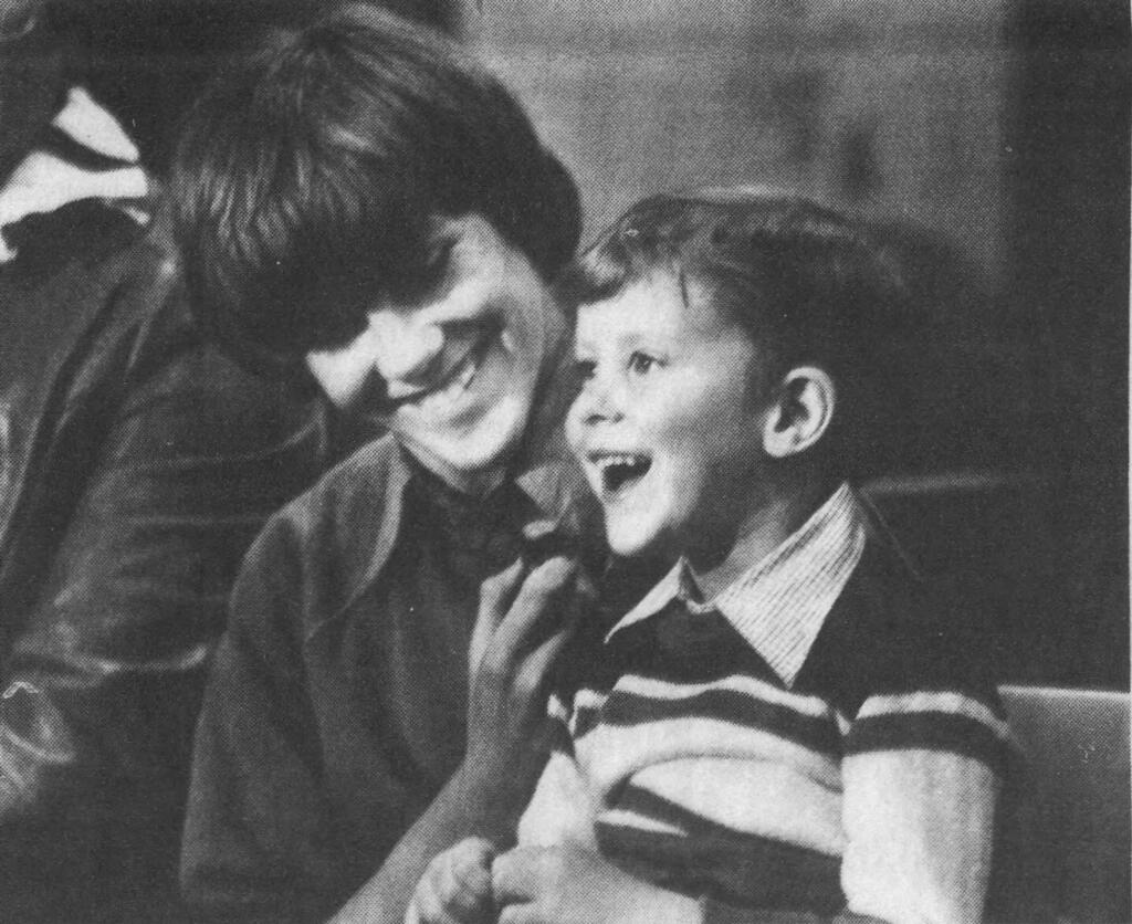 Steven Stayner, left, with Timmy White, 5, in the Ukiah police station after their escape from Kenneth Parnell in 1980. (The Press Democrat)