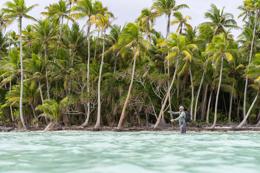 Fly-fishing the "flats," or the shallow lagoons of French Polynesia, in the film "Tetiaroa" as part of the 15th annual Fly Fishing Film Tour,  March 10-April 4. (Josh Hutchins/Aussie Fly Fisher Productions)