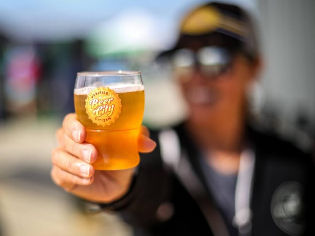 Santa Rosa’s Beer City festival gathers 25 local brewers for tastings in Old Courthouse Square, Saturday, Feb. 24, 2024. (Jay Boncodin via Beer City)