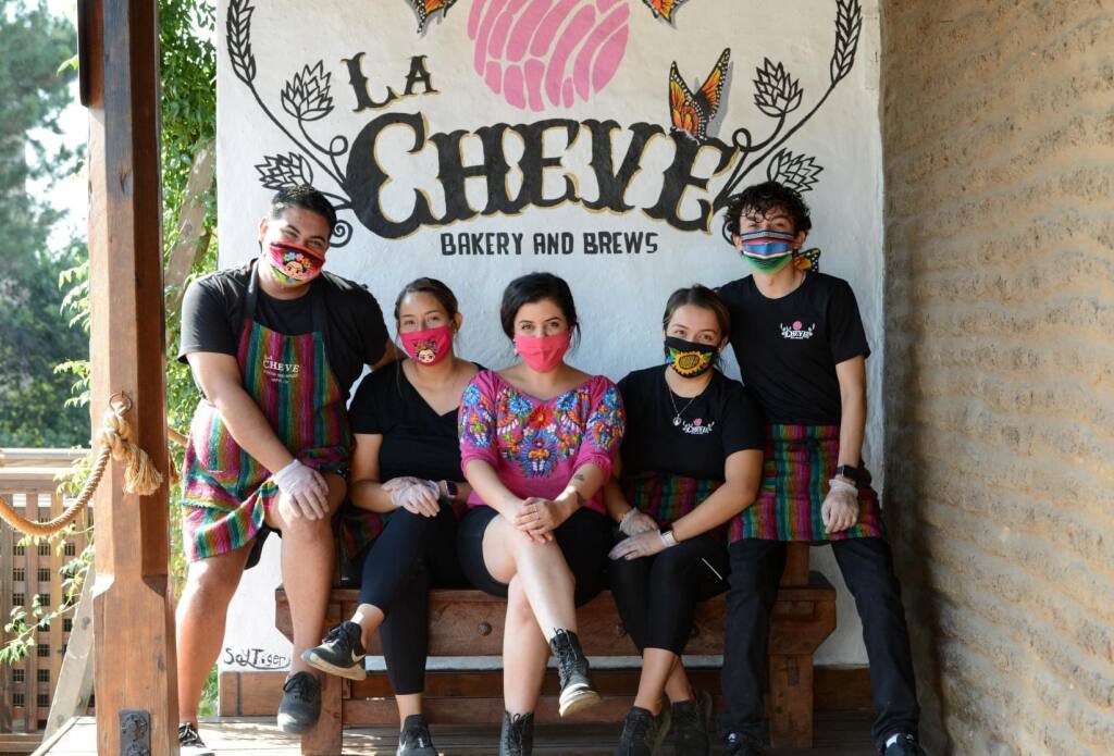 Owner Cinthya Cisneros, center, poses with her front-of-the-house team at La Cheve in Napa. (Arturo Ramos Photography)