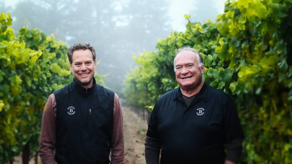Balletto Vineyards Winemaker Anthony Beckman, left, and owner John Balletto will celebrate the winery’s 20th anniversary at two dinners Aug. 7 and 8 at the winery in Santa Rosa. (Balletto Vineyards)