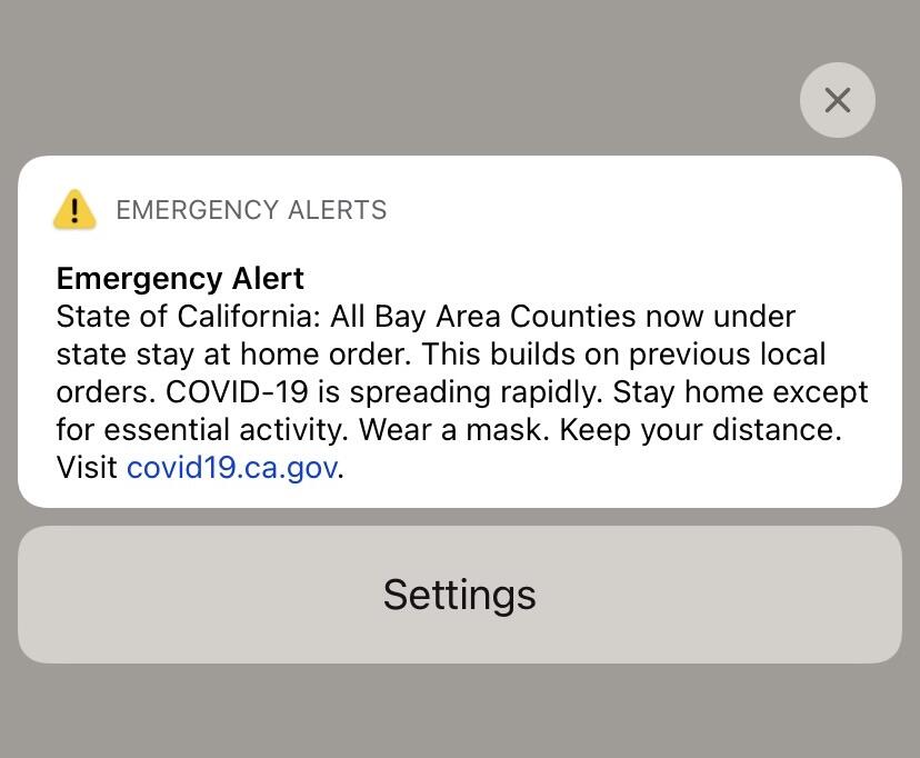 A screenshot of an emergency alert sent to Bay Area residents on Friday, Dec. 18, 2020.