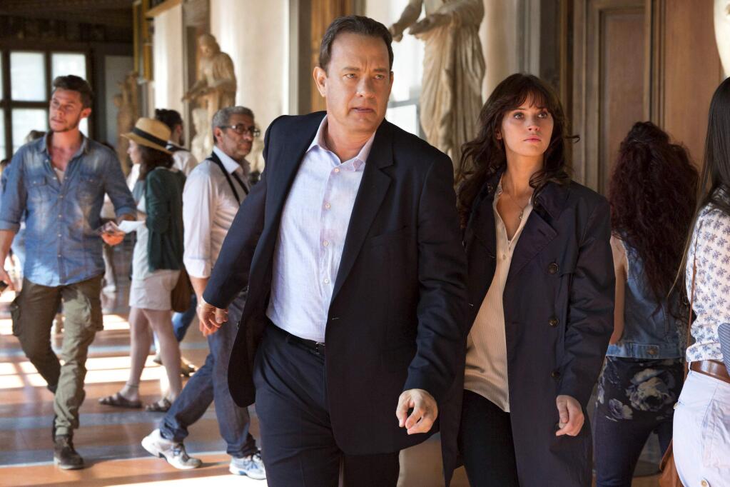 In this image released by Sony Pictures, Tom Hanks, left, and Felicity Jones appear in a scene from, 'Inferno.' (Jonathan Prime/Sony Pictures via AP)