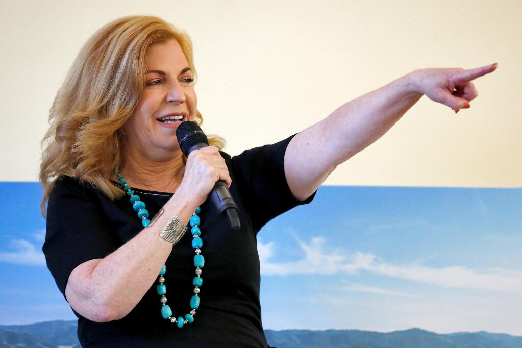 Sonoma County Third District supervisor Shirlee Zane acknowledges her supporters as she launches her 2020 re-election campaign at Kendall-Jackson Wine Estate and Gardens in Santa Rosa, California, on Thursday, April 18, 2019. (Alvin Jornada / The Press Democrat)