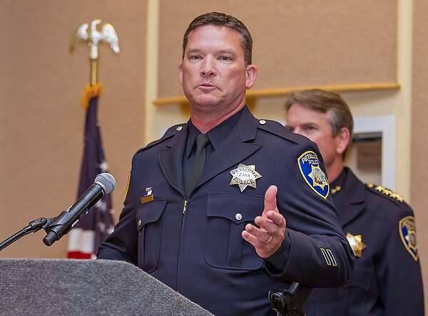 Officer Lance Novello, speaks at the 2016  Community Awards of Excellence at the Sheraton Sonoma Hotel April 14, 2016, in Petaluma, where he was named Officer of the Year for the city. Novello retired in October 2020 after being charged with assault while on duty. (JOHN O'HARA/FOR THE ARGUS-COURIER)
