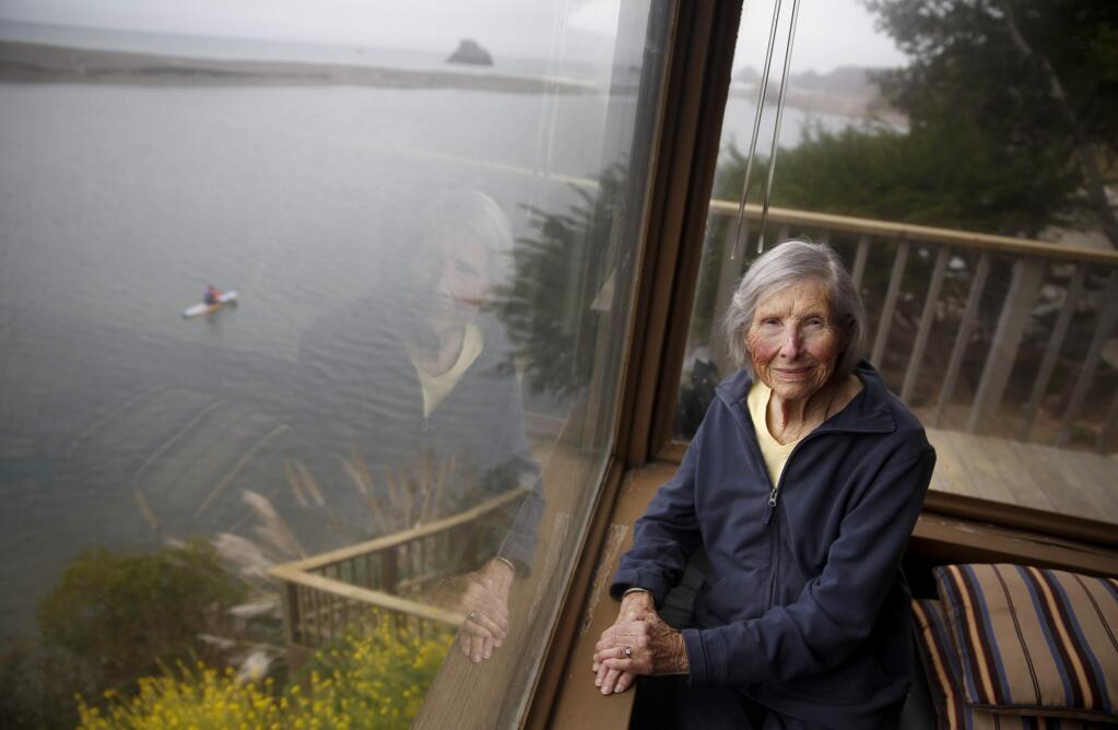2019: Elinor Twohy was instrumental to the banning of dogs from the north end of Goat Rock Beach and to the founding of Stewards of the Coast and Redwoods, whose volunteers stand post to protect and educate about the seals. She passed away on March 22 at age 97. (Beth Schlanker / The Press Democrat)