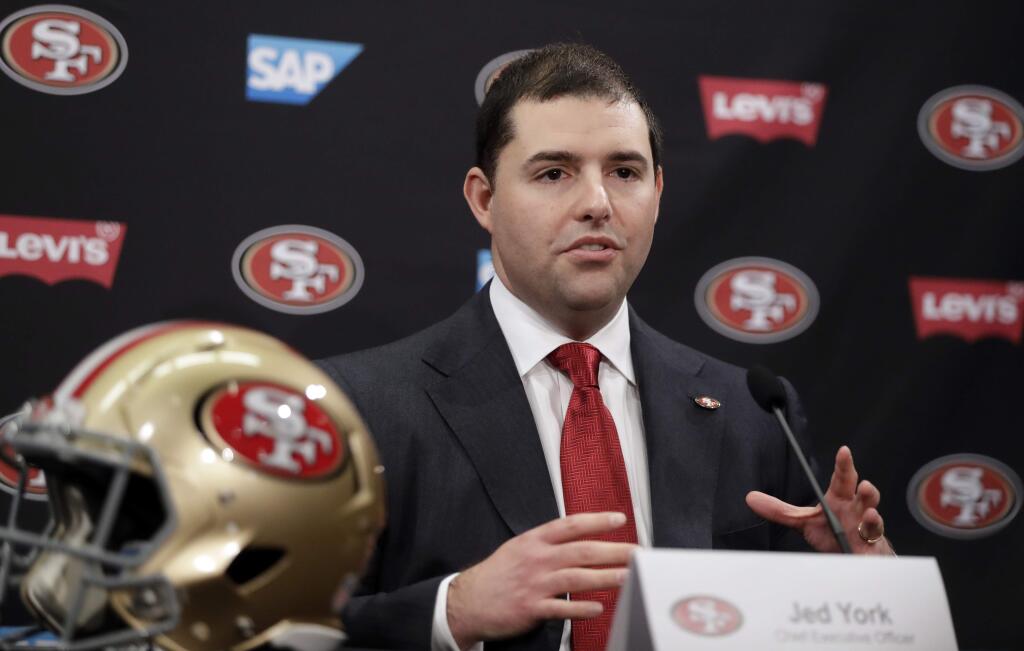 San Francisco 49ers owner Jed York speaks during a press conference announcing a new head coach and general manager Thursday, Feb. 9, 2017, in Santa Clara. (AP Photo/Marcio Jose Sanchez)