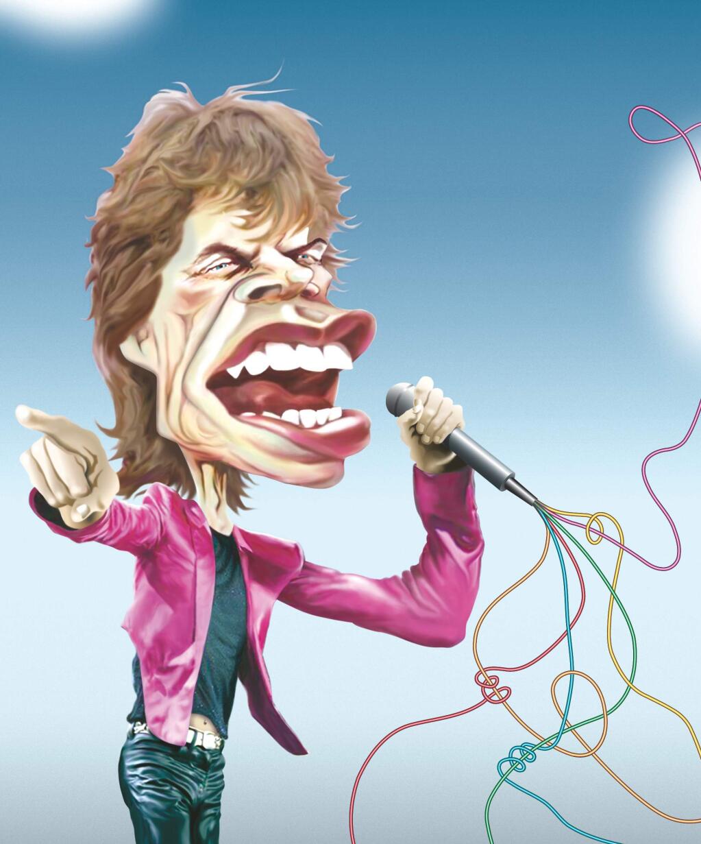 Mick Jagger caricature by Loren Doppenberg, staff artist, The Press Democrat, Santa Rosa, California