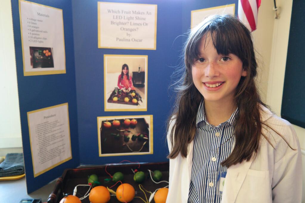 Paulina Oscar researched which fruits make an LED light shine brighter? Limes or oranges?