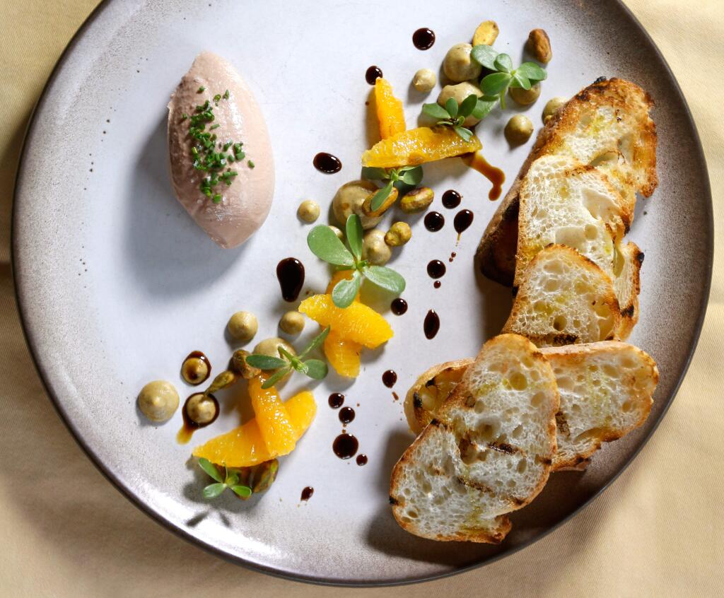Photos by ALVIN JORNADA / The Press DemocratThe Duck Liver Mousse at the Applewood Inn and Restaurant in Guerneville was barely tinged with the flavor of duck liver, smooth and sweet.