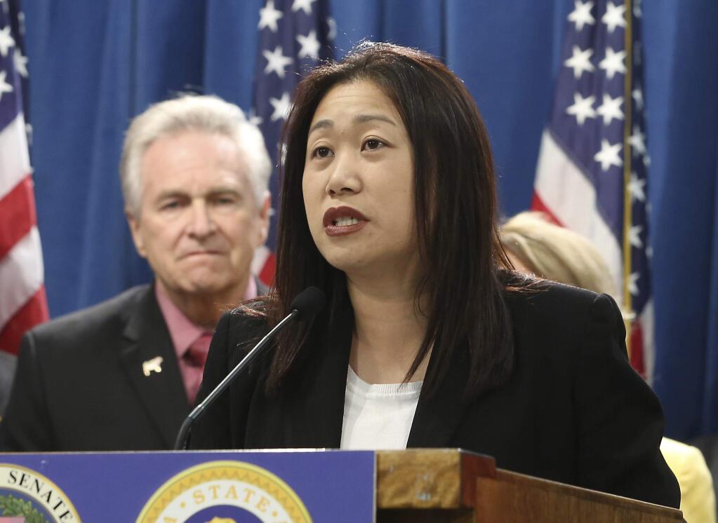 FILE - In this March 9, 2015 file photo state Sen. Janet Nguyen, R-Garden Grove, speaks at a news conference in Sacramento, Calif. Nguyen, who narrowly lost her re-election bid to Democrat Tom Umberg, is requesting a partial recount of ballots in Orange County, it was announced Thursday, Dec. 6, 2018. (AP Photo/Rich Pedroncelli, file)