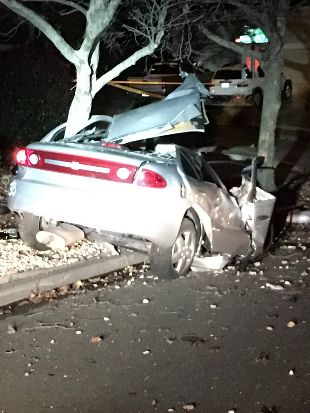 An 18-year-old woman was killed and the driver arrested after a suspected DUI crash in east Santa Rosa on Sunday, Jan. 1, 2017. (COURTESY OF SANTA ROSA POLICE DEPARTMENT)