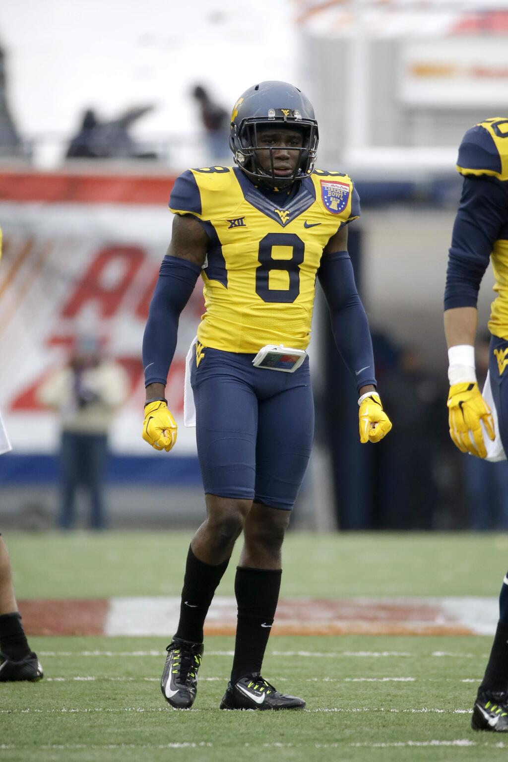 West Virginia safety Karl Joseph (8) plays against Texas A&M in the first half of the Liberty Bowl Monday, Dec. 29, 2014, in Memphis, Tenn. (AP Photo/Mark Humphrey)