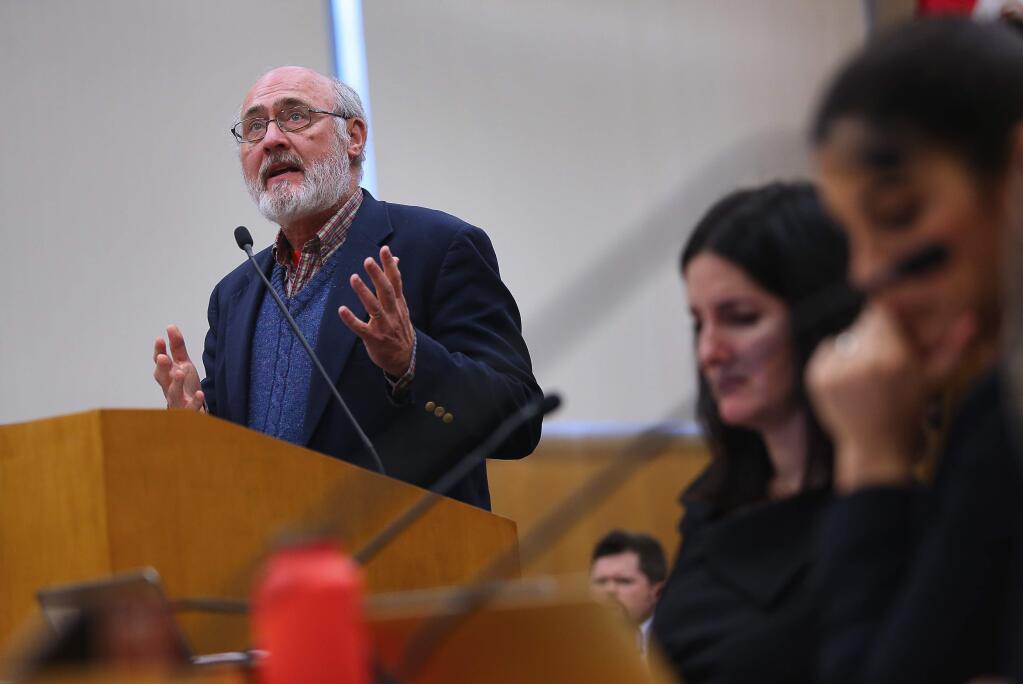 Attorney Richard Coshnear, with Vital Immigrat Defense Advocacy and Services, talks about immigration issues in front of the Sonoma County Board of Supervisors, as they listen to public comment concerning Senate Bill 54 in Santa Rosa on Tuesday, February 21, 2017. (Christopher Chung/ The Press Democrat)